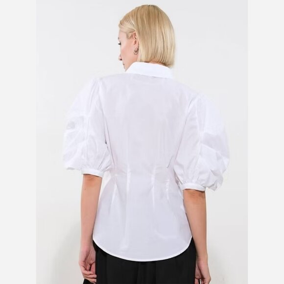 White Cotton Bishop Sleeve Blouse - Picture 4 of 9